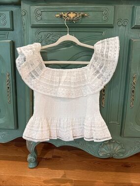 Loeffler Randall White Lace Ruffle Off-Shoulder Camisole